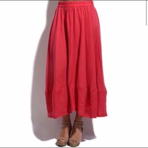 Red linen midi skirt
